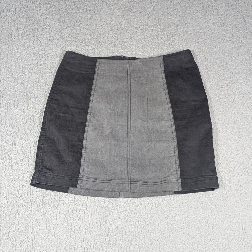 Free People Skirt Womens Size 10 Modern Black Gray Colorblock Denim Mini Skirt